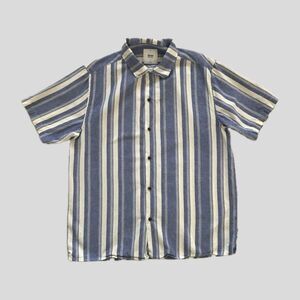 Katin Blue Cotton Linen Striped Denim Short Sleeve Shirt Mens Size Large